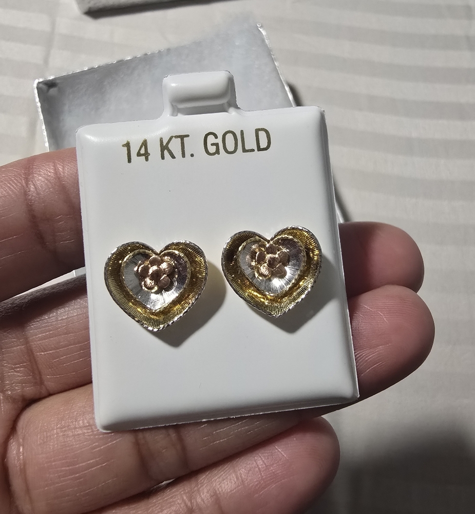 3-gold heart earrings in real 14k Italian gold guaranteed new